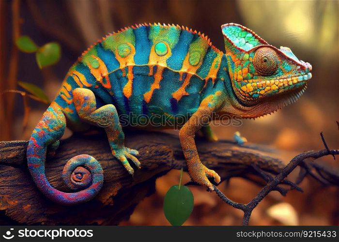 chameleon in the process of changing colors, showing off its full range, created with generative ai. chameleon in the process of changing colors, showing off its full range