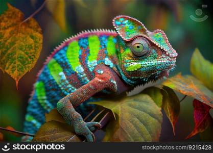 chameleon on its camouflage background, blending in seamlessly, created with generative ai. chameleon on its camouflage background, blending in seamlessly