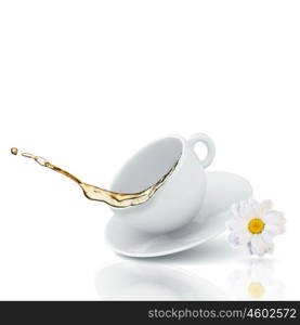 Chamomile tea. White cup of tea with chamomile flower