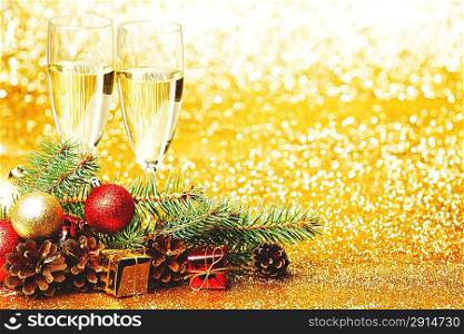 Champagne and new year decoration