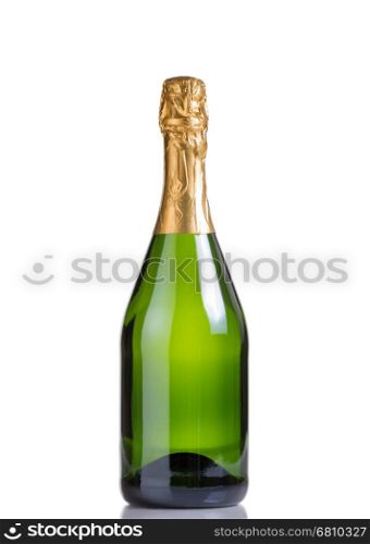 Champagne bottle isolated on white with reflection