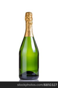 Champagne bottle isolated on white with reflection