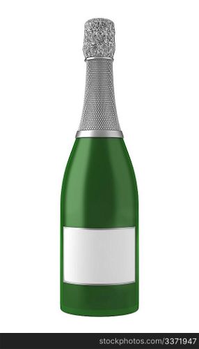 champagne bottle with blank label isolated on white background