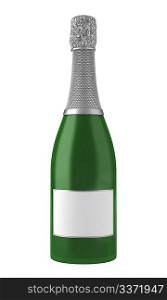 champagne bottle with blank label isolated on white background