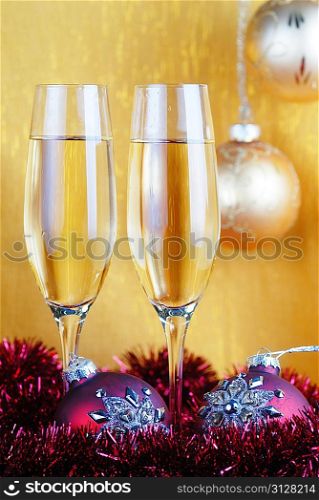 Champagne glasses on celebratory table
