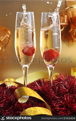 Champagne glasses on celebratory table