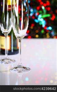 Champagne on Christmas tree background