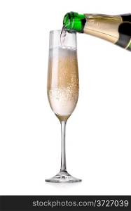 Champagne pouring in a glass isolated on white