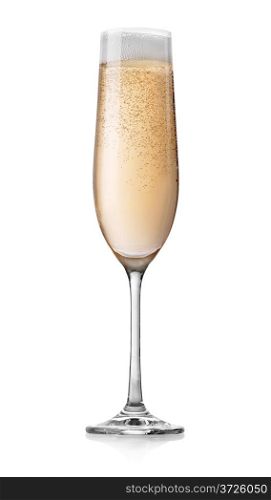 Champagne with bubbles in a glass isolated on white