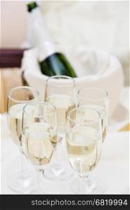 champagne with light snack serving on wecome table for paty, event, wedding