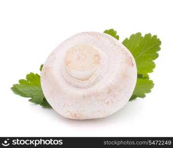 Champignon mushroom and parsley leaves isolated on white background