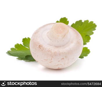 Champignon mushroom and parsley leaves isolated on white background