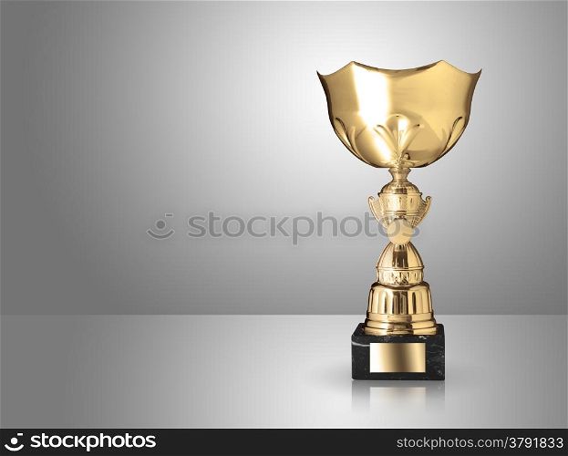 champion golden trophy on grey background