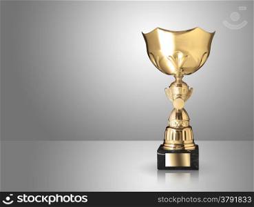 champion golden trophy on grey background
