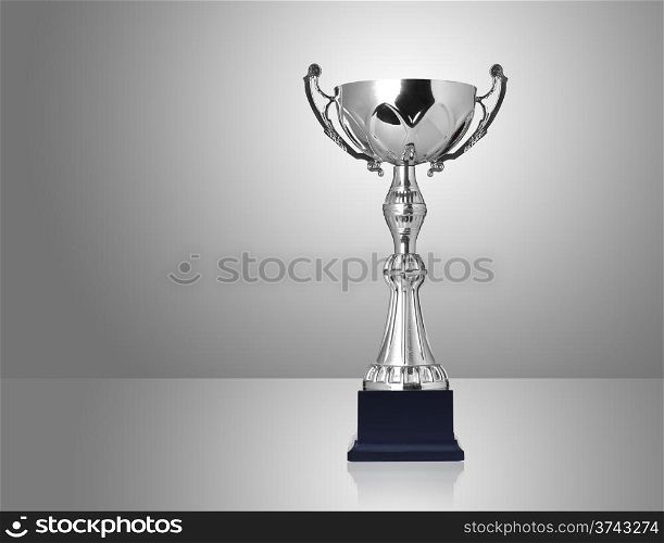 champion silver trophy on grey background
