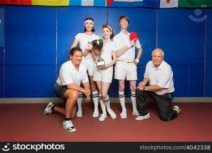 Champion table tennis team and coaches