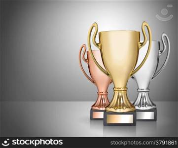 champion trophies on grey background