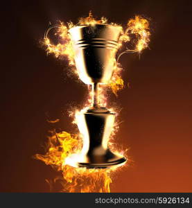 Champion trophy cup in fire
