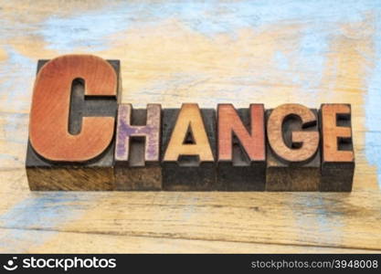 change banner - text in vintage letterpress wood type blocks stained by color inks