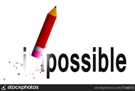 Change impossible to possible with pencil eraser isolated, 3D rendering