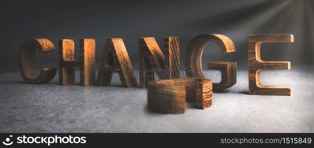 CHANGE text on wooden table for your desing. Personal development career growth or change yourself concept.