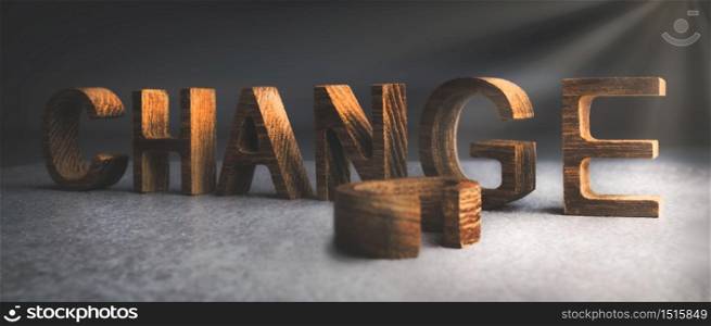 CHANGE text on wooden table for your desing. Personal development career growth or change yourself concept.