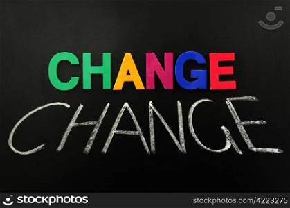 Change - word made of colorful letters on a blackboard