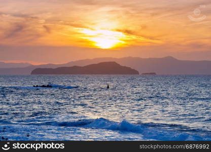 Chania. Sunset over the islands.. A picturesque sunset over Crete. Chania. Greece