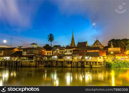 Chanthaburi Old town along river sunset night Thailand