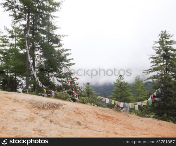 Chants hanging on the way in Bhutan.