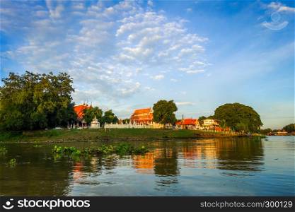 Chao Phraya River at sunset in Ayutthaya, Thailand. Chao Phraya River, Ayutthaya, Thailand