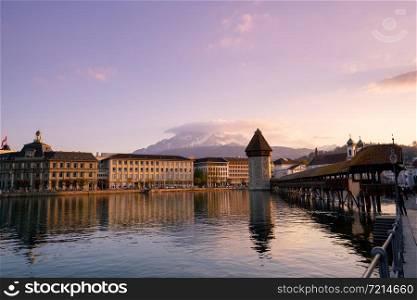 Chapel bridge and city of Luzern, Switzerland