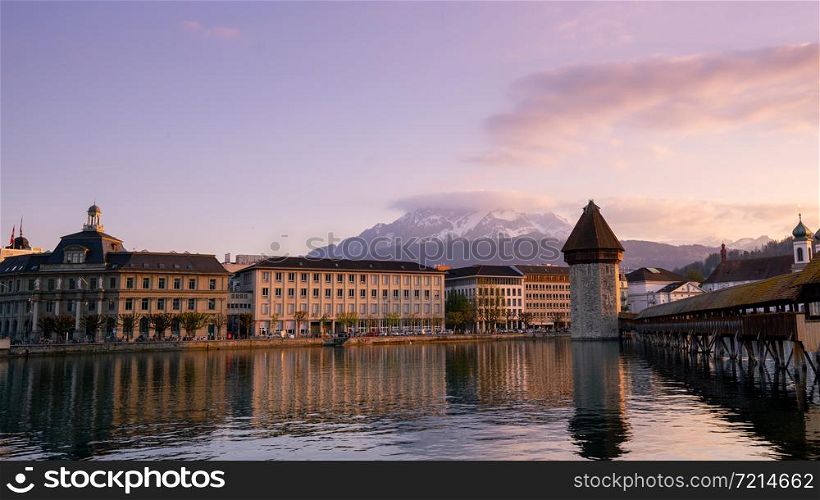 Chapel bridge and city of Luzern, Switzerland