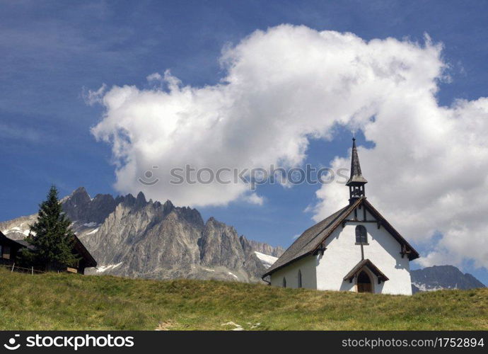 Chapel in the Swiss holiday and ski resort Belalp above the village Naters in the canton Valais. Chapel in Belalp