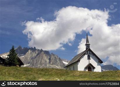 Chapel in the Swiss holiday and ski resort Belalp above the village Naters in the canton Valais. Chapel in Belalp