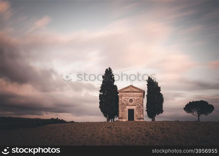 Chapel of Madonna di Vitaleta. Tuscany, Italy
