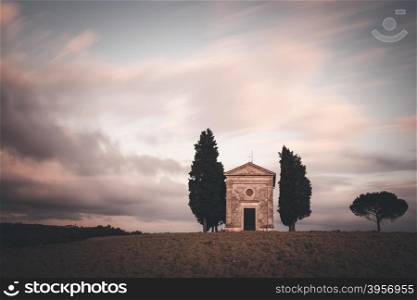 Chapel of Madonna di Vitaleta. Tuscany, Italy