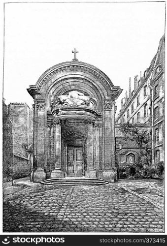 Chapel of the former College of the Lombards, rue des Carmelites, vintage engraved illustration. Paris - Auguste VITU ? 1890.