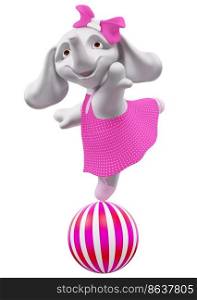 character baby elephant jumping on the ball 3d rendering isolated