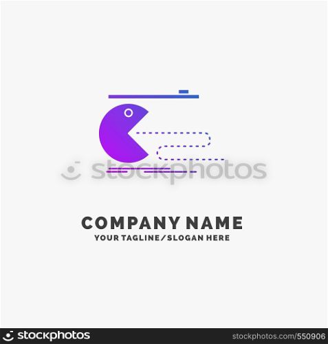 Character, computer, game, gaming, pacman Purple Business Logo Template. Place for Tagline.. Vector EPS10 Abstract Template background