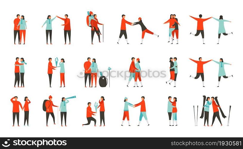 Character design of lover isolated on white background. Flat elements for winter season. 18 sets humans.