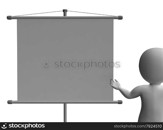 Character With Copyboard Blank Signboard For Message Or Advertising