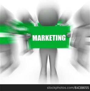 Characters Holding Marketing Signs Displaying Commerce Advertising And Promotion