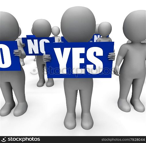 Characters Holding No Yes Signs Showing Uncertain Undecided Or Confused