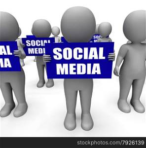 Characters Holding Social Media Signs Meaning Online Communities And Communications
