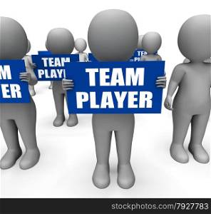 Characters Holding Team Player Signs Show Teamwork Partnership Or Teammate