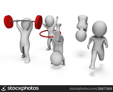Characters Running Showing Working Out And Workout 3d Rendering