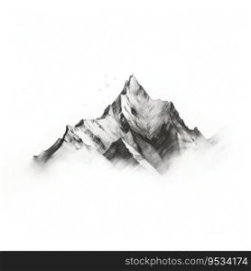 Charcoal Sketch of Mountain Top Isolated on White Background. Generative ai. High quality illustration. Charcoal Sketch of Mountain Top Isolated on White Background. Generative ai