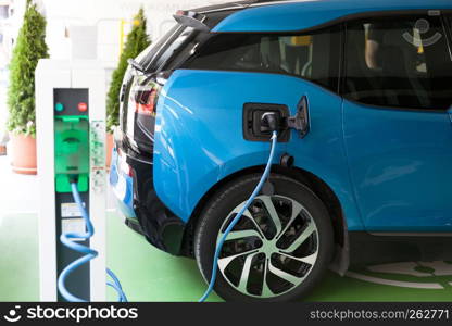 Charging battery of an electric car. Electric vehicle - EV charging station.