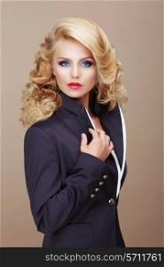 Charisma. Businesslike Woman Blonde in Blue Suit